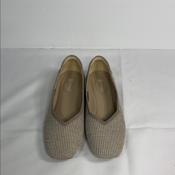 Tan Textured Flats with Rounded Toe - Picture 2 of 7